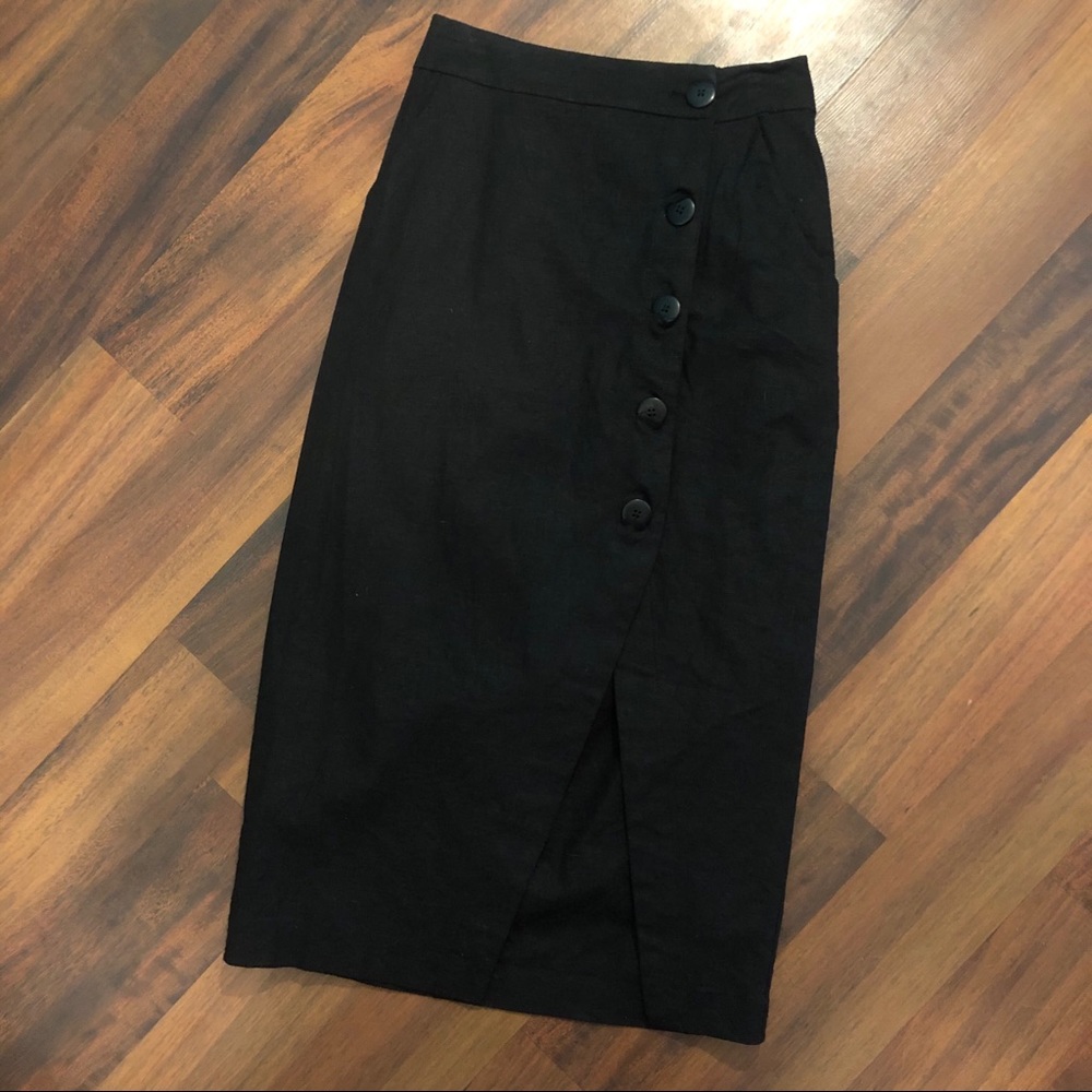 Black Button Down Midi Skirt